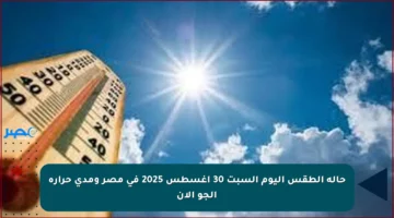 حالة الطقس اليوم السبت 30 أغسطس 2025 في مصر ومدى حرارة الجو الآن